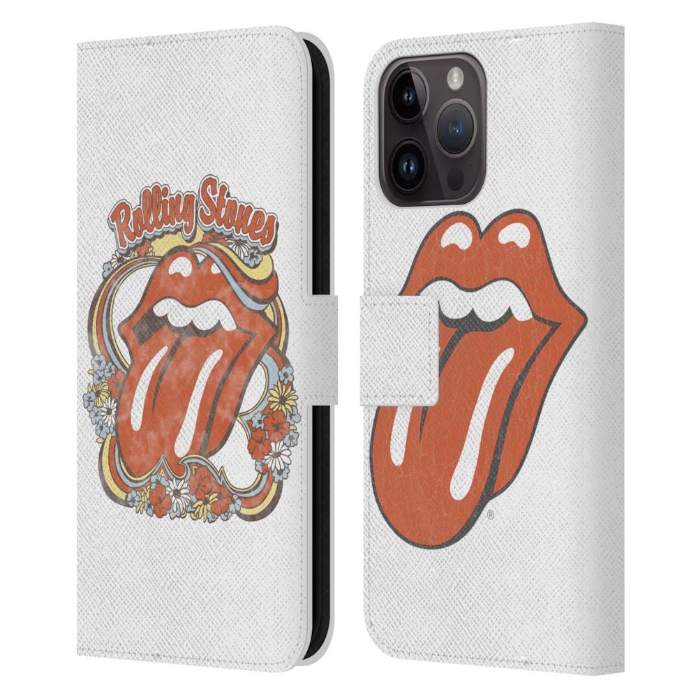 ROLLING STONES ローリングストーンズ (来日 35周年 記念 ) - Flowers Tongue レザー手帳型 / Apple iPhoneケース - PGS